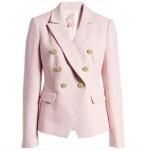 RP Rachel Parcell Blush Pink Double Breasted Tweed Blazer Gold Buttons Sz Large